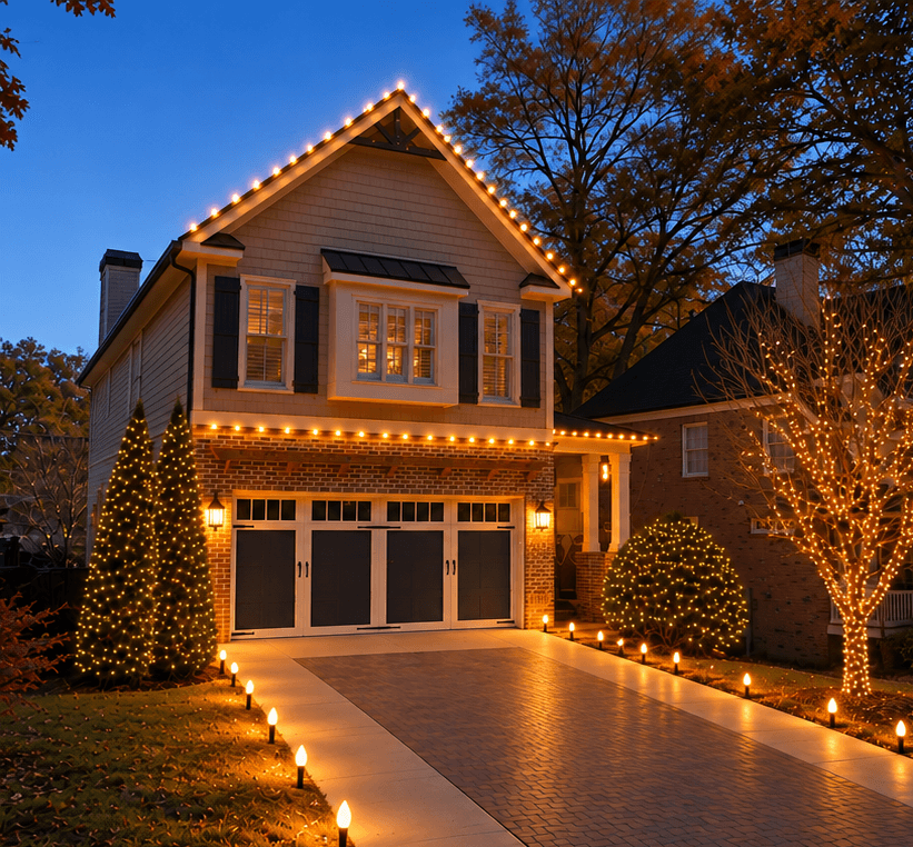 Driveway and gable holiday lighting