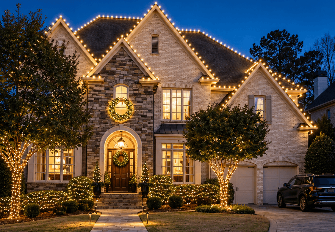 Full roofline holiday lighting