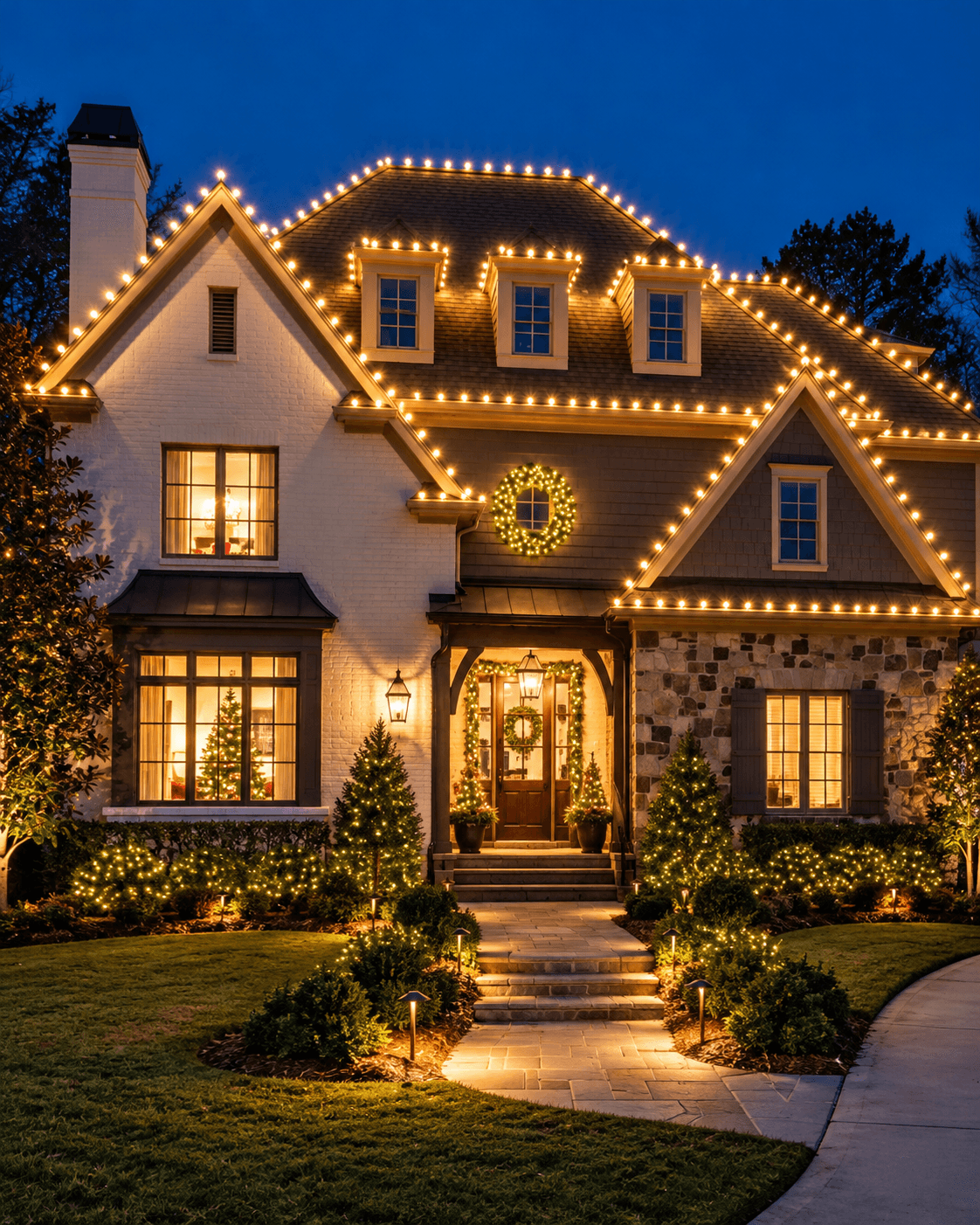 Roofline and landscape holiday lighting
